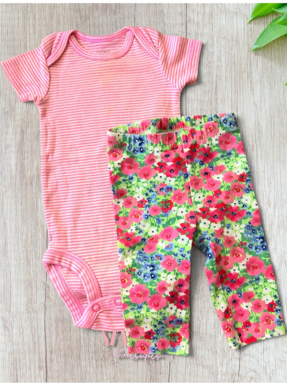 Carter's Pink Striped Bodysuit with Floral Leggings